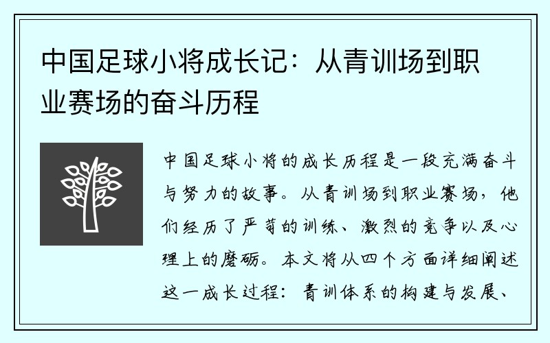 中国足球小将成长记：从青训场到职业赛场的奋斗历程