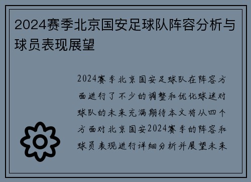 2024赛季北京国安足球队阵容分析与球员表现展望